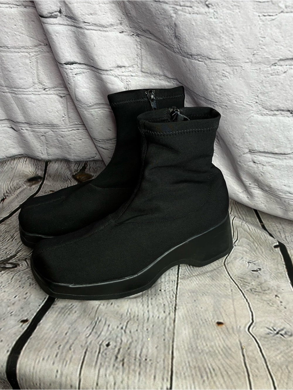 VTG Y2K 90s Cyber Matrix Minimalist Black Chunky Platform Bratz Sock Boots 7.5